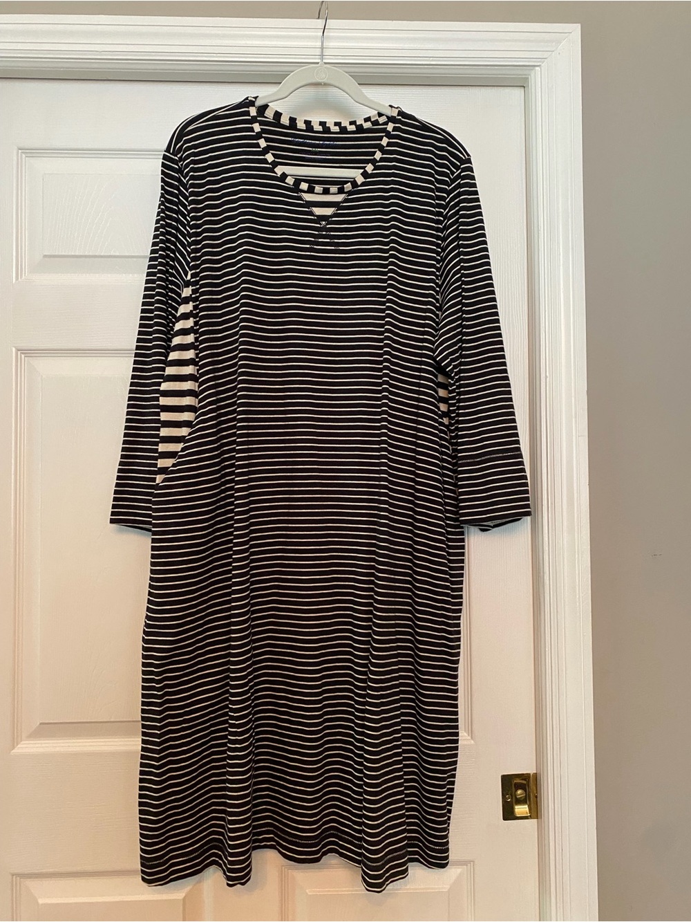 Christian Louboutin Black and White Striped Midi Dress with V-Neck